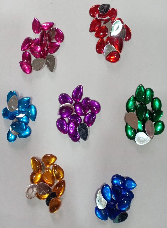 The Unique ® 10 * 14 MM Colorful Flat Kundan Stones Round and Drop Shape Combo for Jewellery Making, Combo of 7 Colours of 350 Pcs. - Image 2